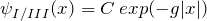 \psi_{I/III}(x) = C \: exp(-g |x|)