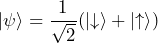 \ket{\psi} = \dfrac{1}{\sqrt{2}} (\ket{\downarrow} + \ket{\uparrow})
