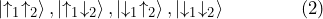 \ket{\uparrow_1 \uparrow_2}, \ket{\uparrow_1 \downarrow_2}, \ket{\downarrow_1 \uparrow_2}, \ket{\downarrow_1 \downarrow_2} \qquad \qquad \text{(2)}